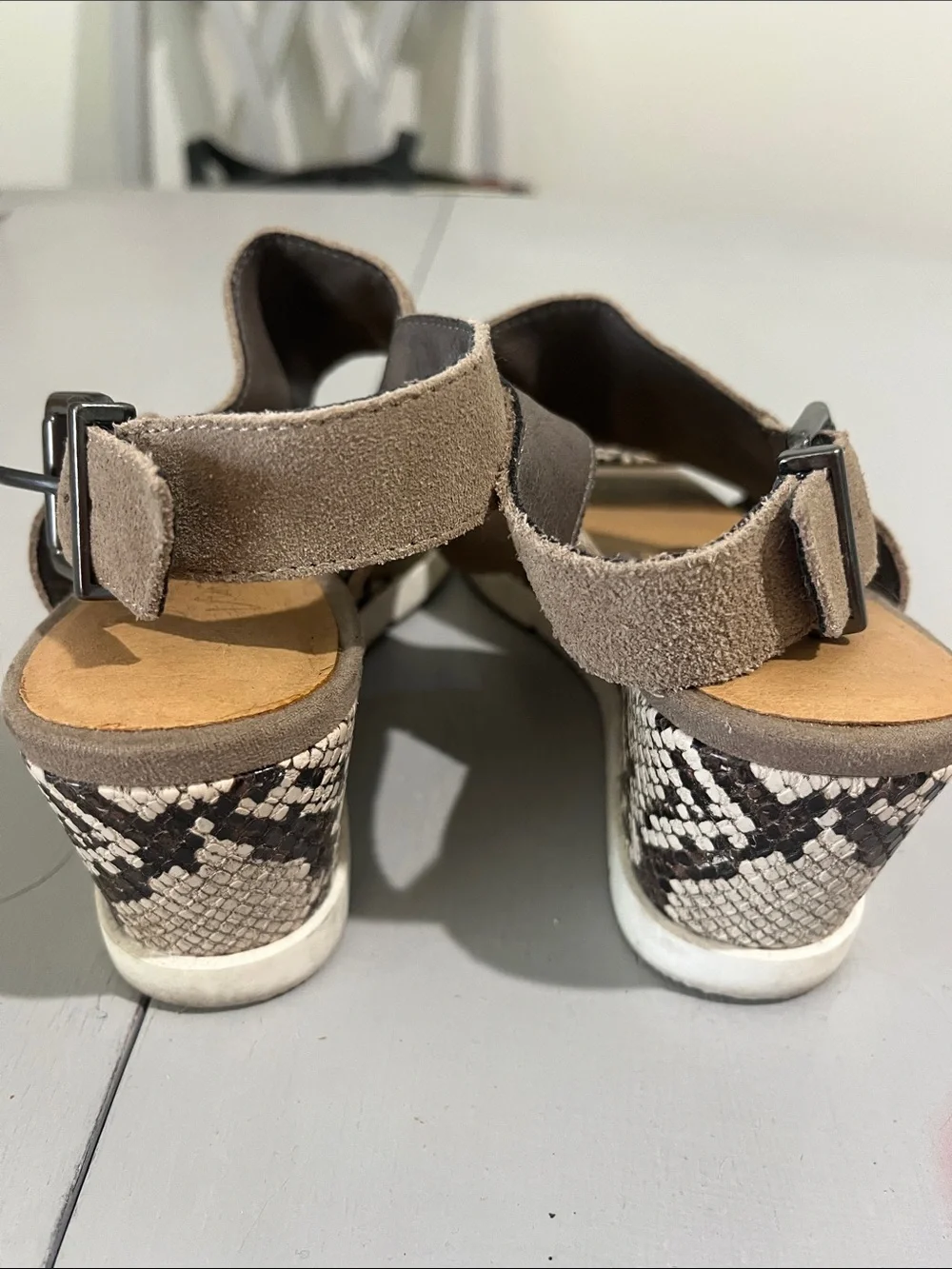 Crown Vintage Taupe Suede Sandals with Snake Print